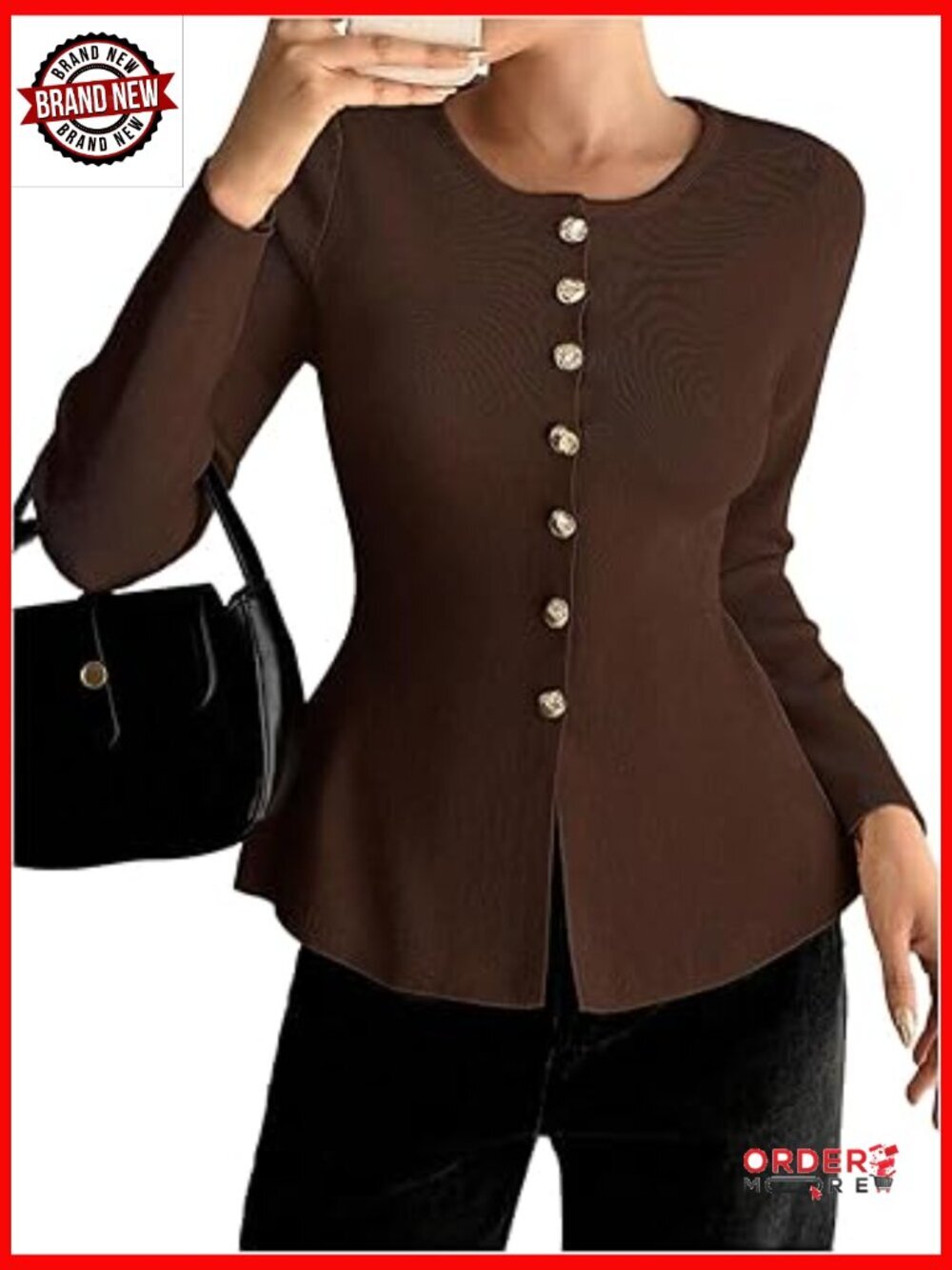 Button Peplum Cardigan Sweater Dressy Tops Long Sleeve